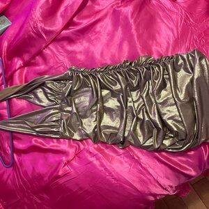 Metallic Ruched Halter Dress